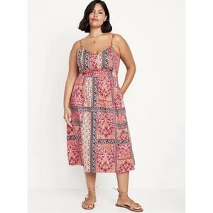 Old Navy Waist Defined Cami Midi Dress XL Pink Paisley Casual Boho Garden Party